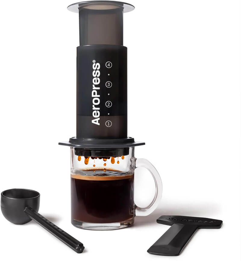 AeroPress coffee maker stored in kitchen drawer zero counter space