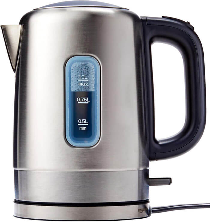 Amazon Basics 1 liter stainless steel electric kettle in black and silver, best value pick for small kitchens