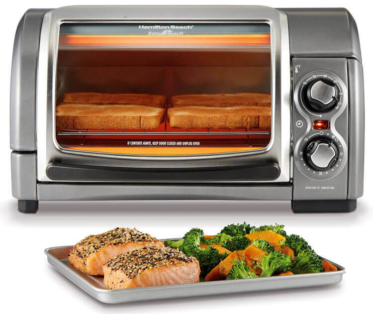 Hamilton Beach countertop oven with simple dial controls, perfect for small kitchens