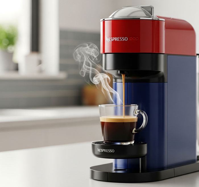 Compact pod coffee maker for small kitchens brewing espresso in 30 seconds
