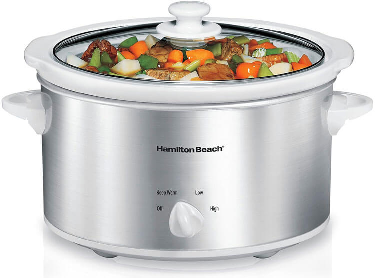 Hamilton Beach 4 quart portable slow cooker in red with locking lid and carrying case, perfect for parties