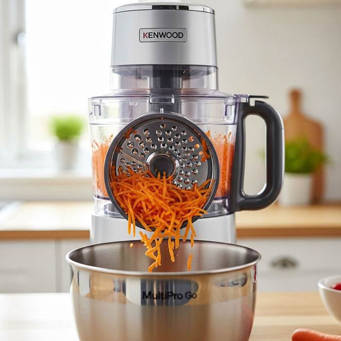 Kenwood MultiPro Go grating carrots with included attachment during review testing