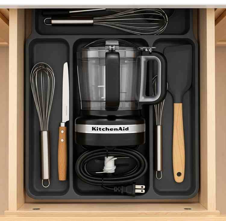 KitchenAid mini food processor fits in drawer perfect for apartments with limited counter space