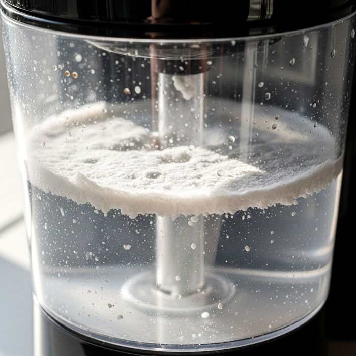 Limescale mineral buildup inside coffee maker reservoir showing why you need to descale