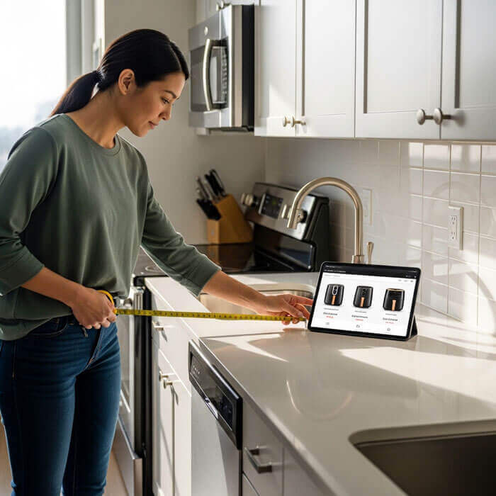 Measuring kitchen counter space to determine what size air fryer do i need for your apartment