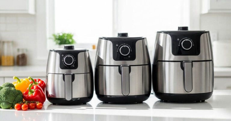 Air fryer size comparison chart showing food capacity to help answer what size air fryer do i need