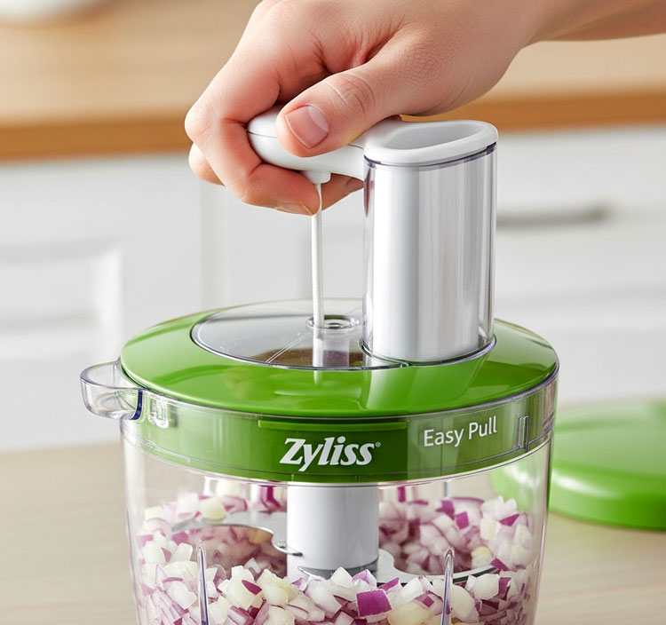 Zyliss Easy Pull manual food processor no electricity needed for apartments and RVs