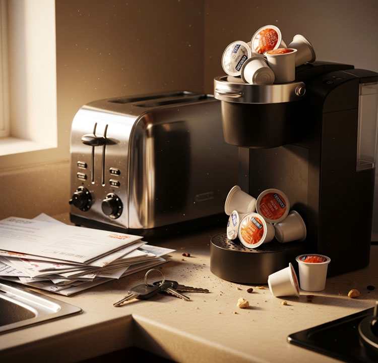 Before getting air fryer tiny kitchen before and after journey starts with cluttered messy counter