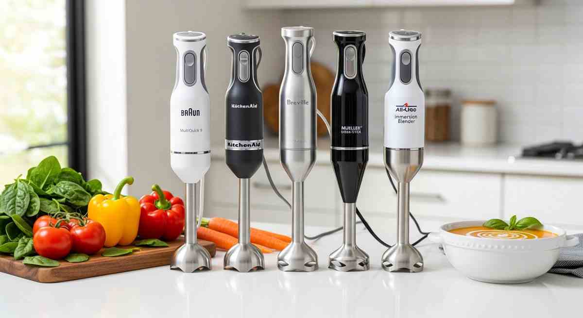 Best immersion blender for small kitchens - five top models including Braun KitchenAid Breville Mueller and All-Clad