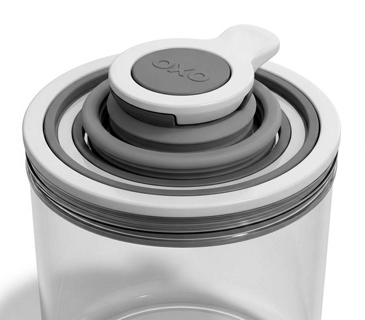OXO POP container pop-up seal mechanism for airtight food storage in small kitchens