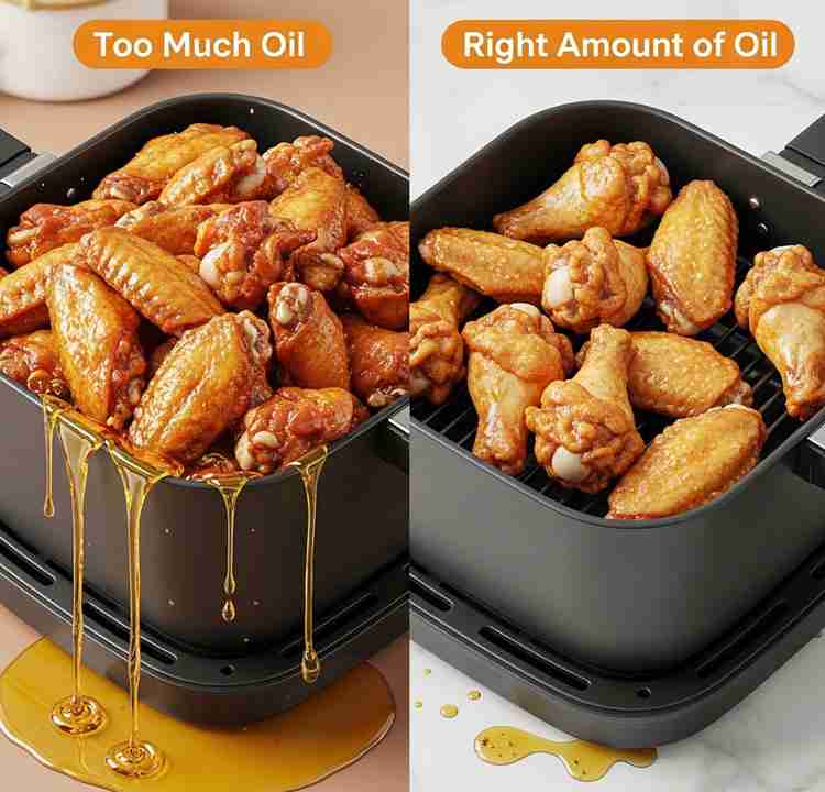 Too much oil on chicken wings in air fryer basket causing smoke