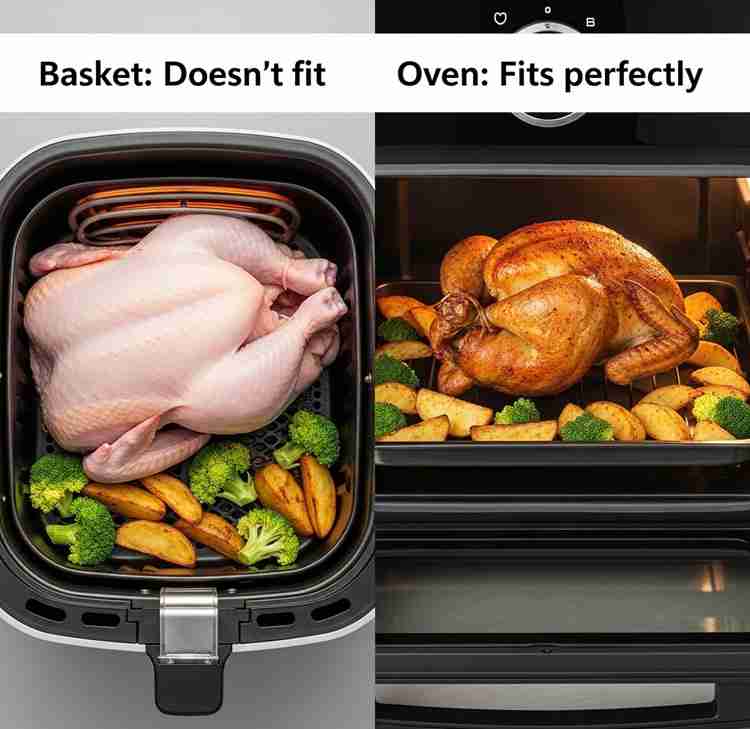 Whole chicken fits in air fryer oven but not in basket air fryer capacity comparison for small kitchens