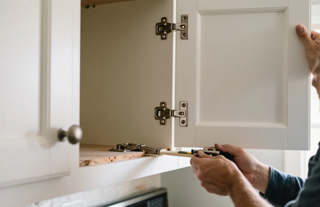 Installing New Cabinet Hinges and Pulls - how to reface kitchen cabinet doors