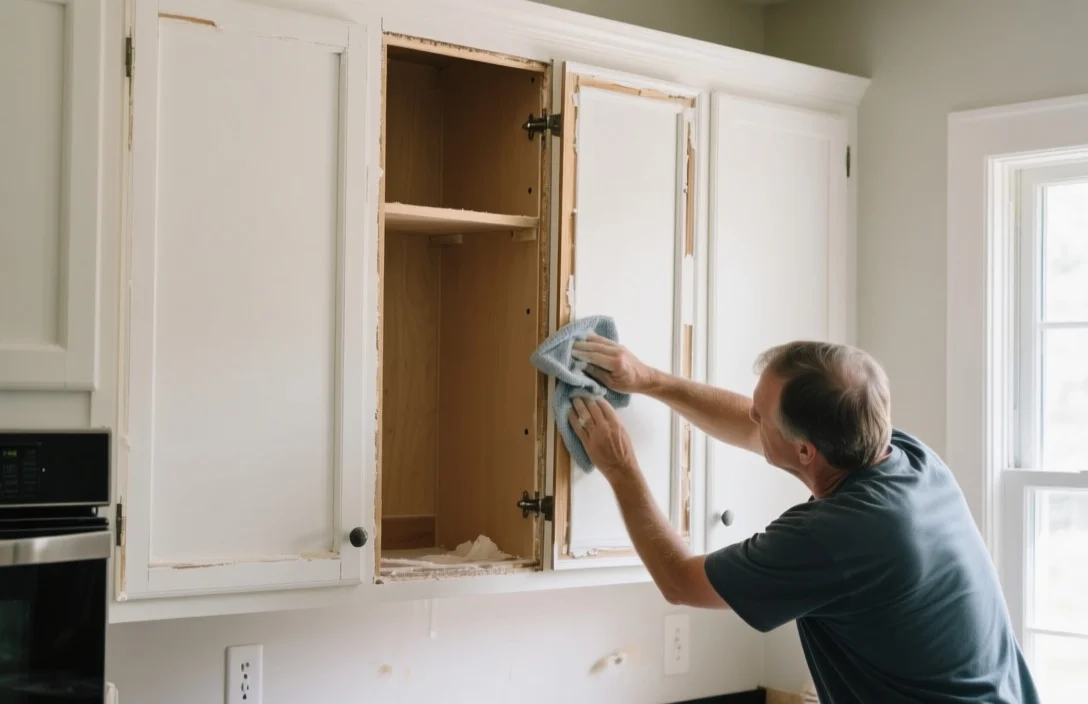 Removing Old Doors and Cleaning Cabinet Frames - how to reface kitchen cabinet doors