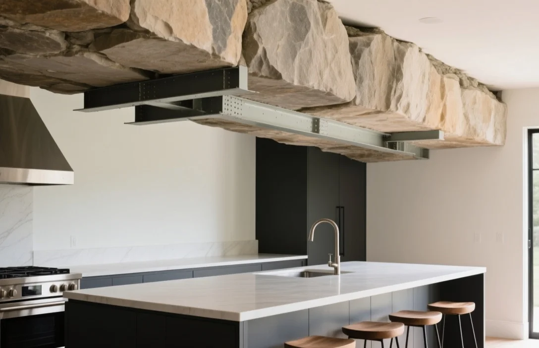Structural support methods for long stone overhangs - how much of an overhang on a kitchen island​