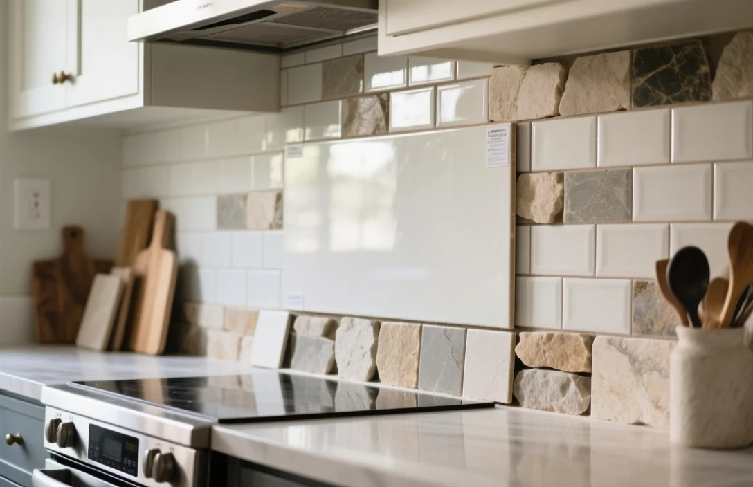 Tile material costs ranging from ceramic to natural stone - how much to install kitchen backsplash