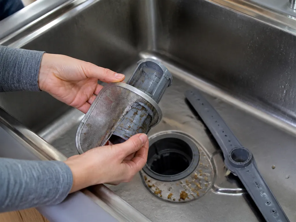 Clean the filter and food trap - how to fix a dishwasher that is not draining