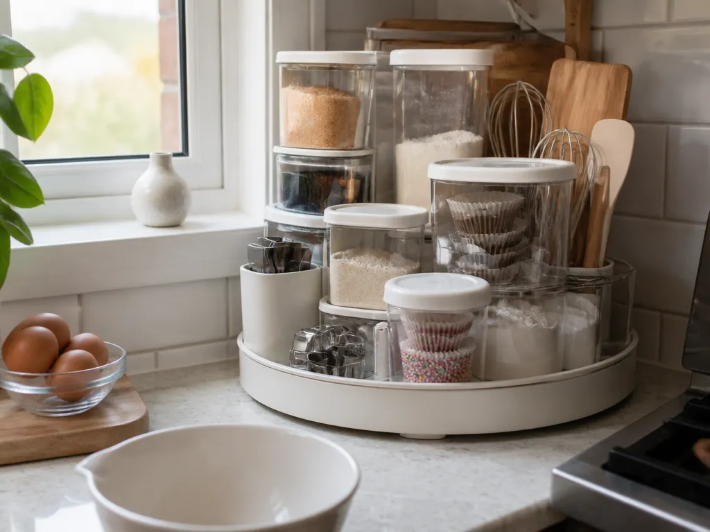 how to organize baking supplies in small kitchen
