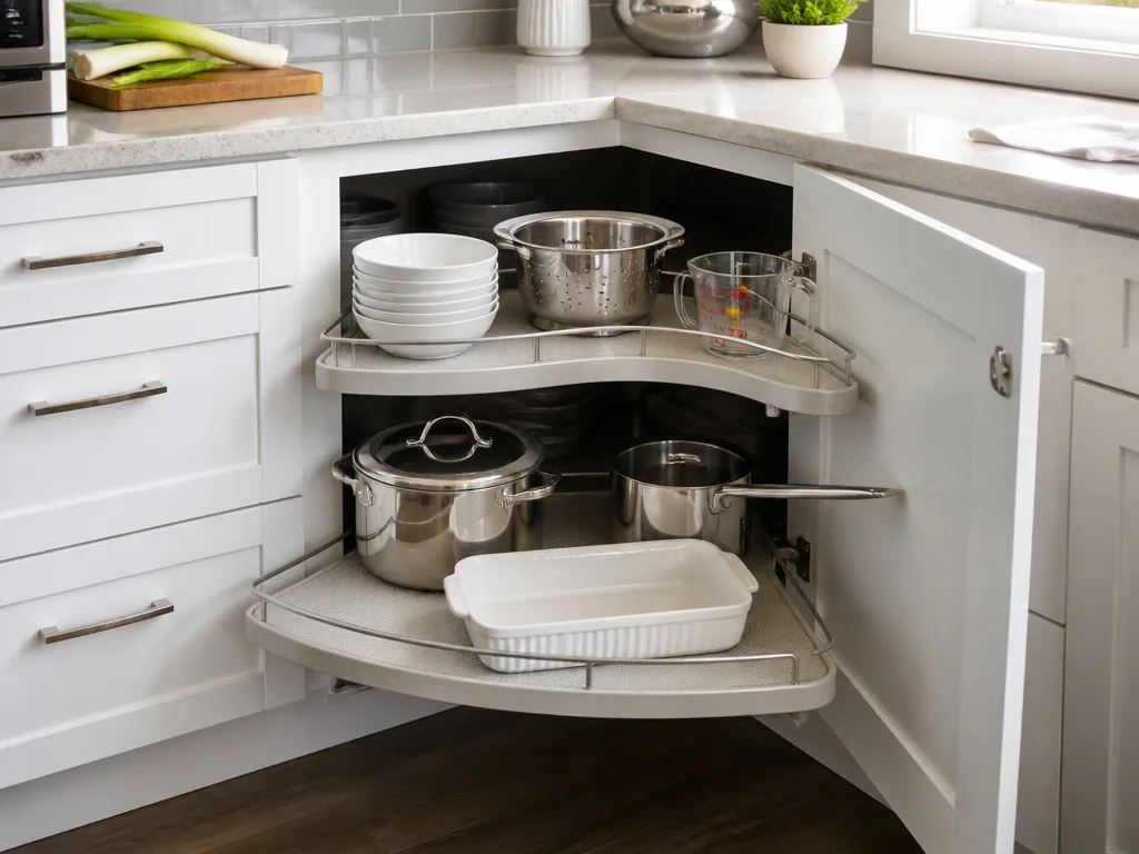 how to organize corner kitchen cabinets