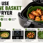 How to use a silicone basket in an air fryer: a food-grade silicone liner placed inside an air fryer basket ready for cooking.