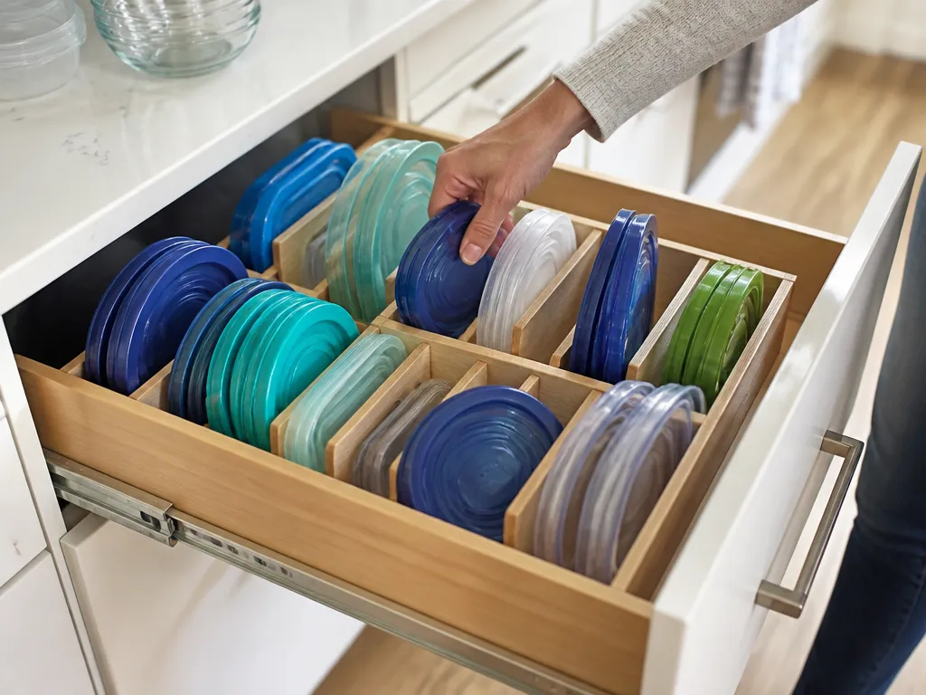 Measure Drawer Depth and Lid Diameter First - how to organize Tupperware lids in deep drawers