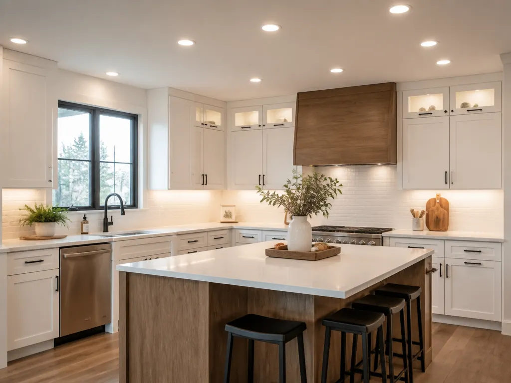 Place Lights Over Counters, the Sink, Stove, and Island - how far apart should recessed lights be in a kitchen