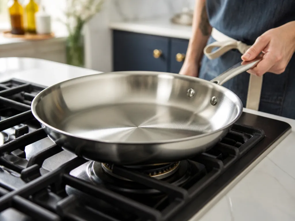 Set Up the Pan Before Seasoning - how to season a stainless steel pan