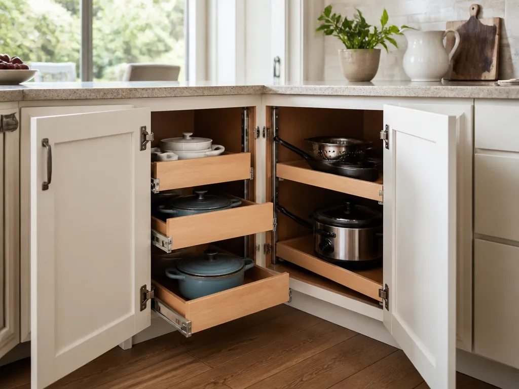 Utilizing Pull-Out Shelving and Swing-Out Units - how to organize corner kitchen cabinets