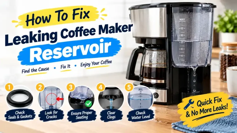 How to fix a leaking coffee maker reservoir by checking seals, cracks, seating, clogs, and water levels