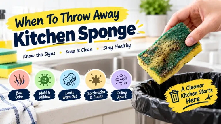 When to throw away a kitchen sponge showing odor, mold, stains, wear, and crumbling texture
